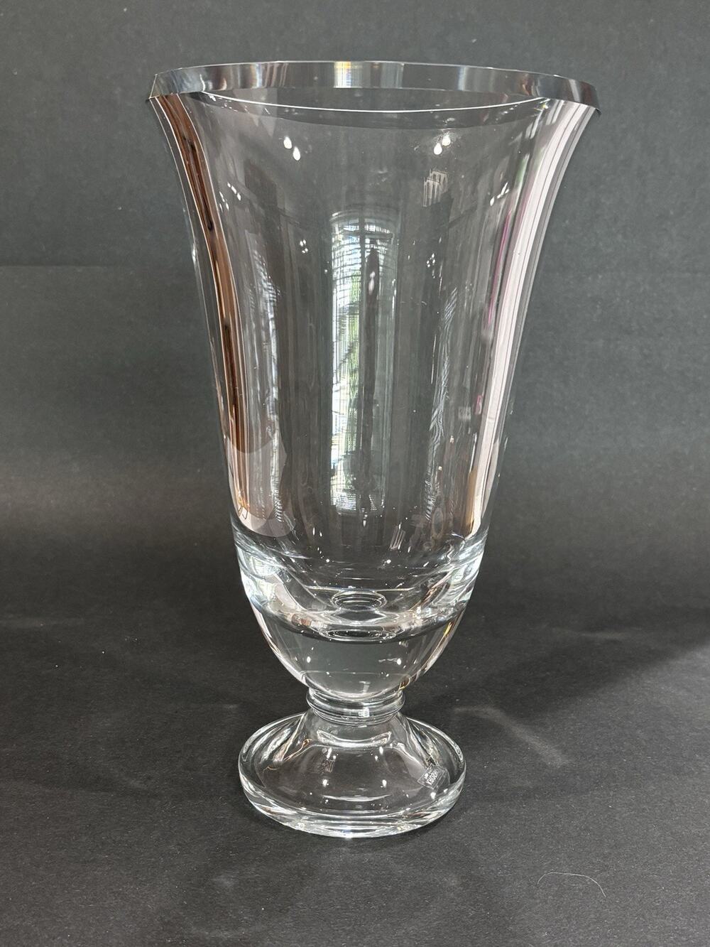 KROSNO Poland Heavy Clear Glass Pedestal Vase 11" Tall 6.5" Rim